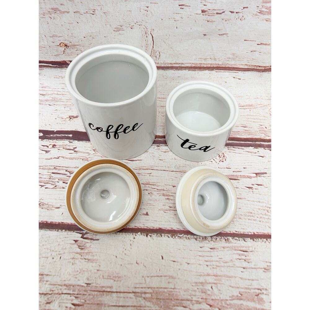 THRESHOLD Coffee Tea Ceramic Canister Storage Jar Set Lids White Farmhouse - Picture 3 of 4